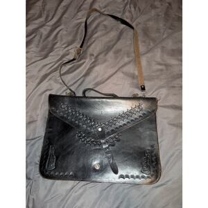 Vintage Handmade Decorative Handtooled leather Satchel Shoulder Bag 15" x 11"